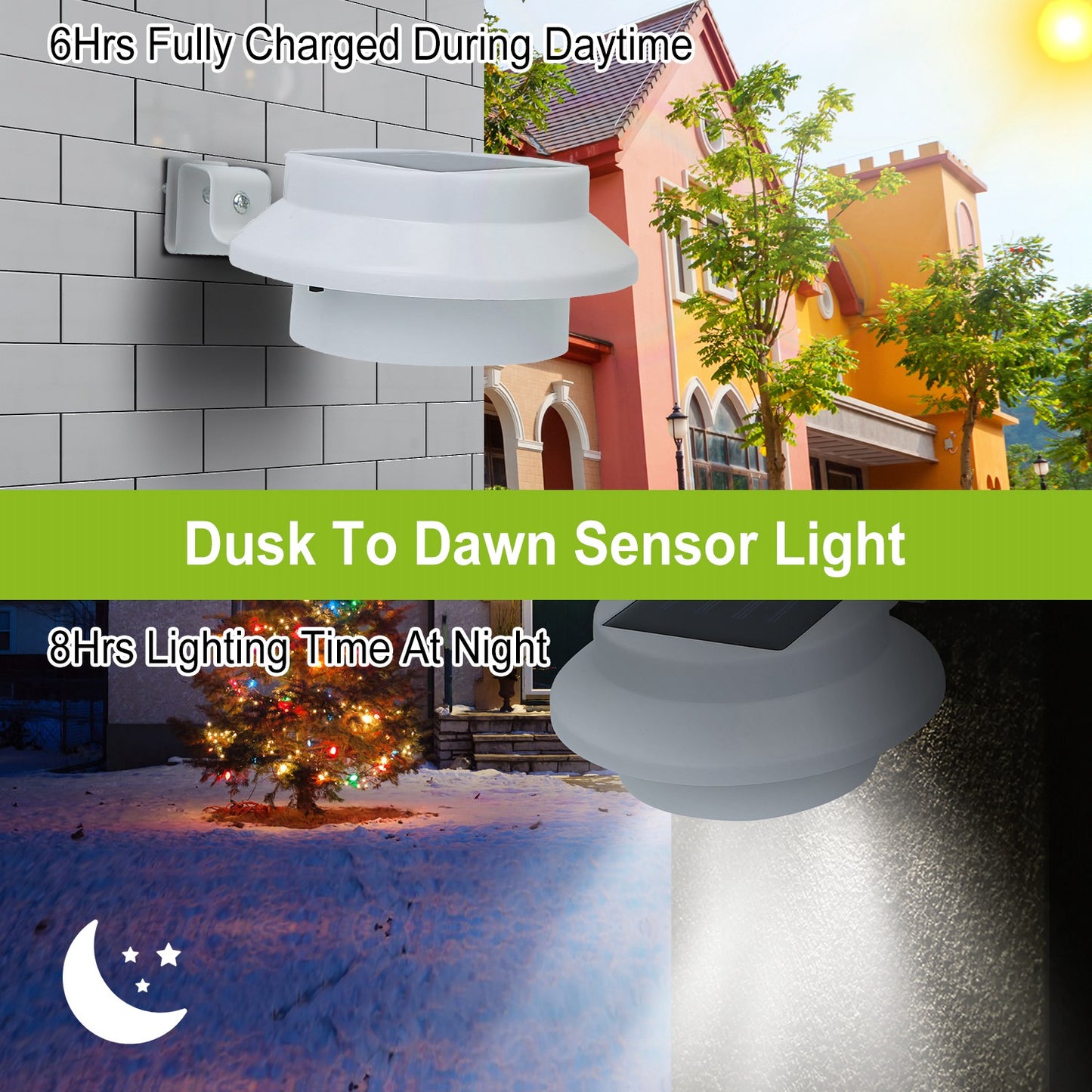 LJGelectro - 2Pcs Solar Powered Gutter Lights Outdoor IP65 Waterproof Dusk to Dawn Sensor Security Lamps Solar Wall Fence Yard Lamps