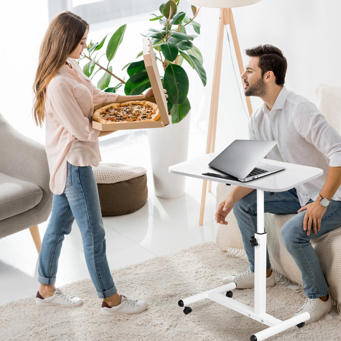 LJGelectro - Rolling Laptop Table Portable Computer Desk Movable Table with Adjustable Height Tilting Angle