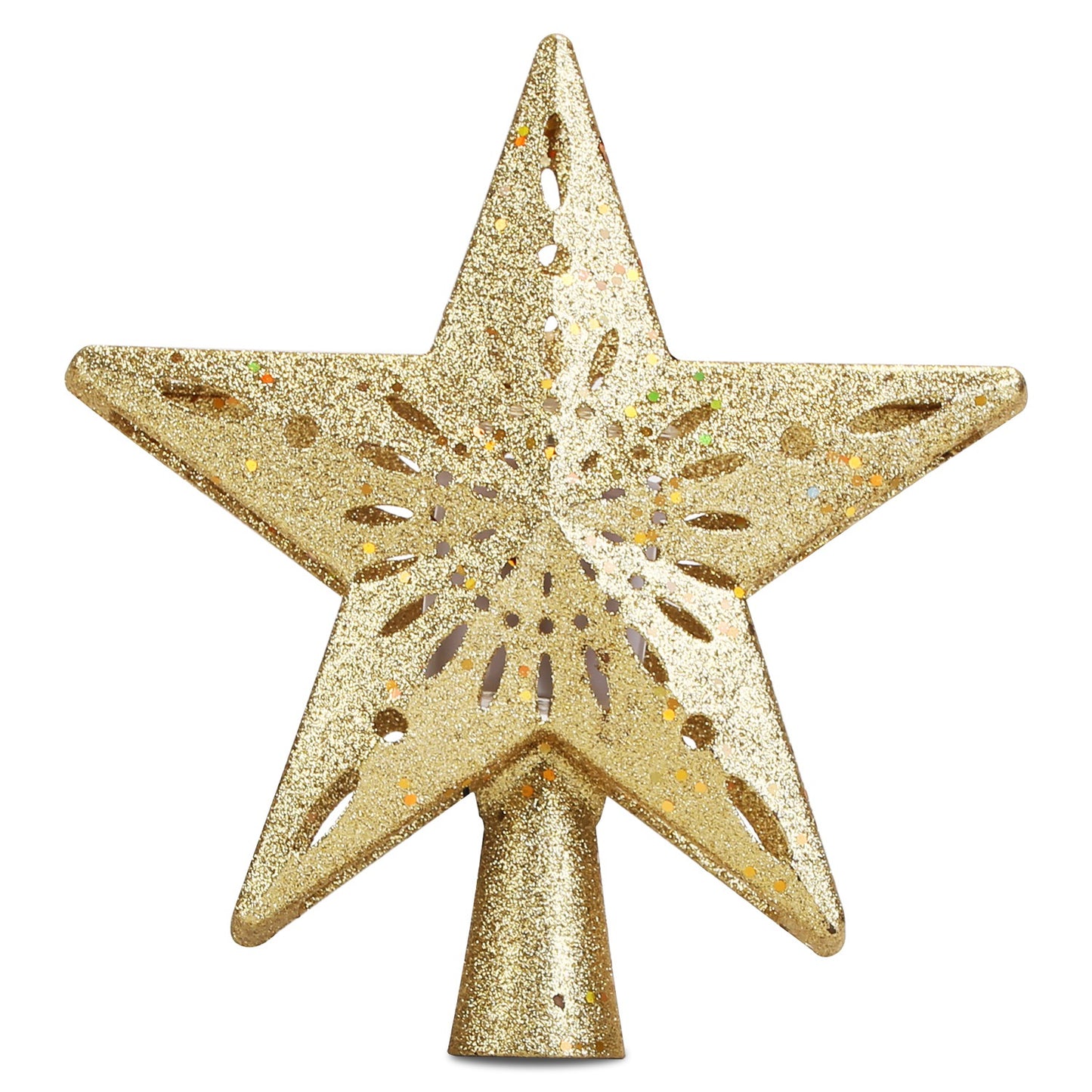 LJGelectro - Christmas Tree Topper Star with Projector Light White Revolving White Snowflake Pattern LED Treetop Hollow Golden Glitter Star For Christmas Tree Deco