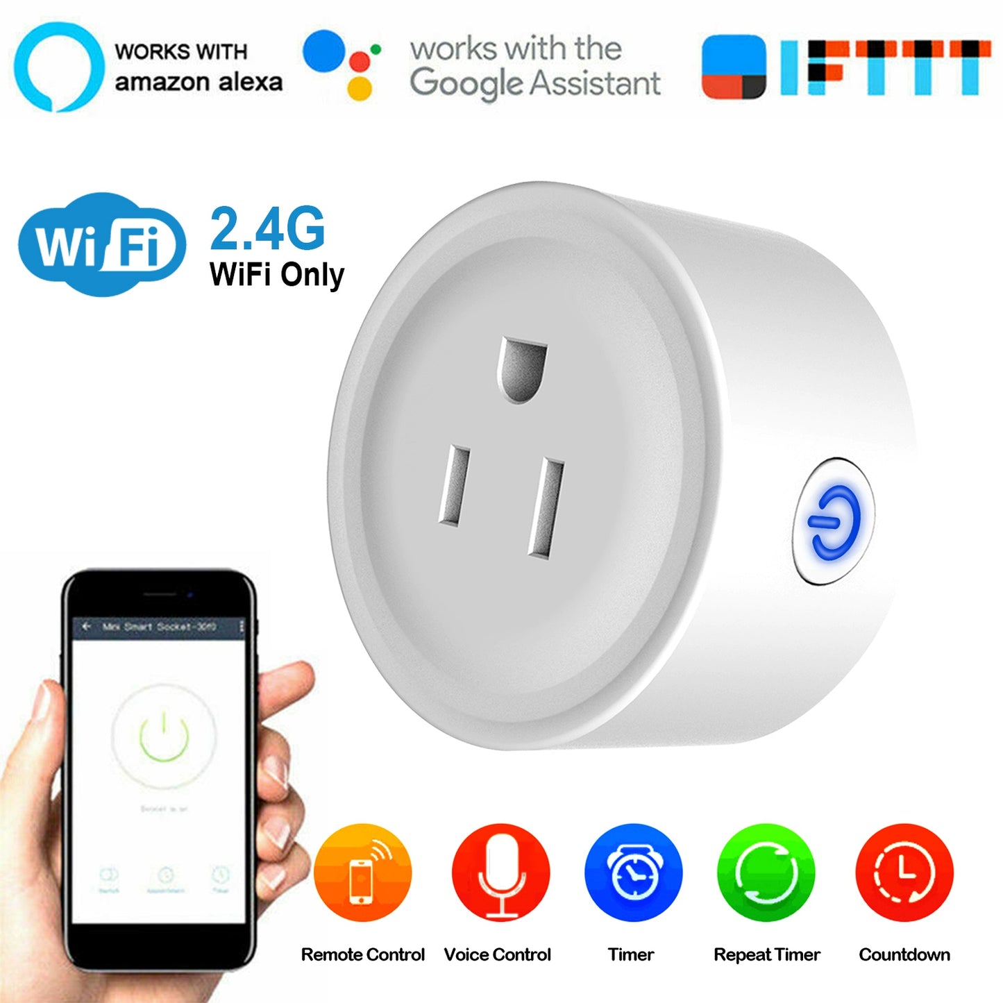 LJGelectro - WiFi Smart Plug Outlet Wireless Smart Socket APP Remote Voice Control Timer Alexa Google US