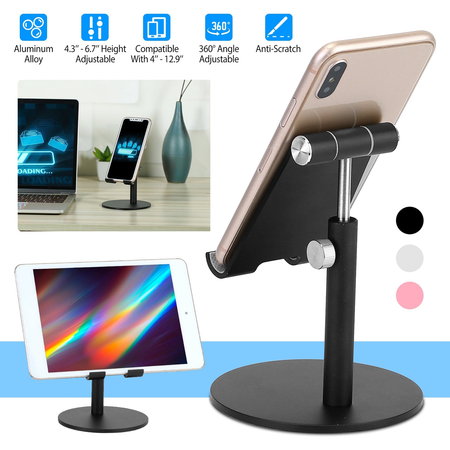 LJGelectro - Cell Phone Stand Universal Tablets Phones Stand Holder Height Angle Adjustable Desktop Phone Stand No-Slip Aluminum Alloy Thick Case Friendly Phone Ho