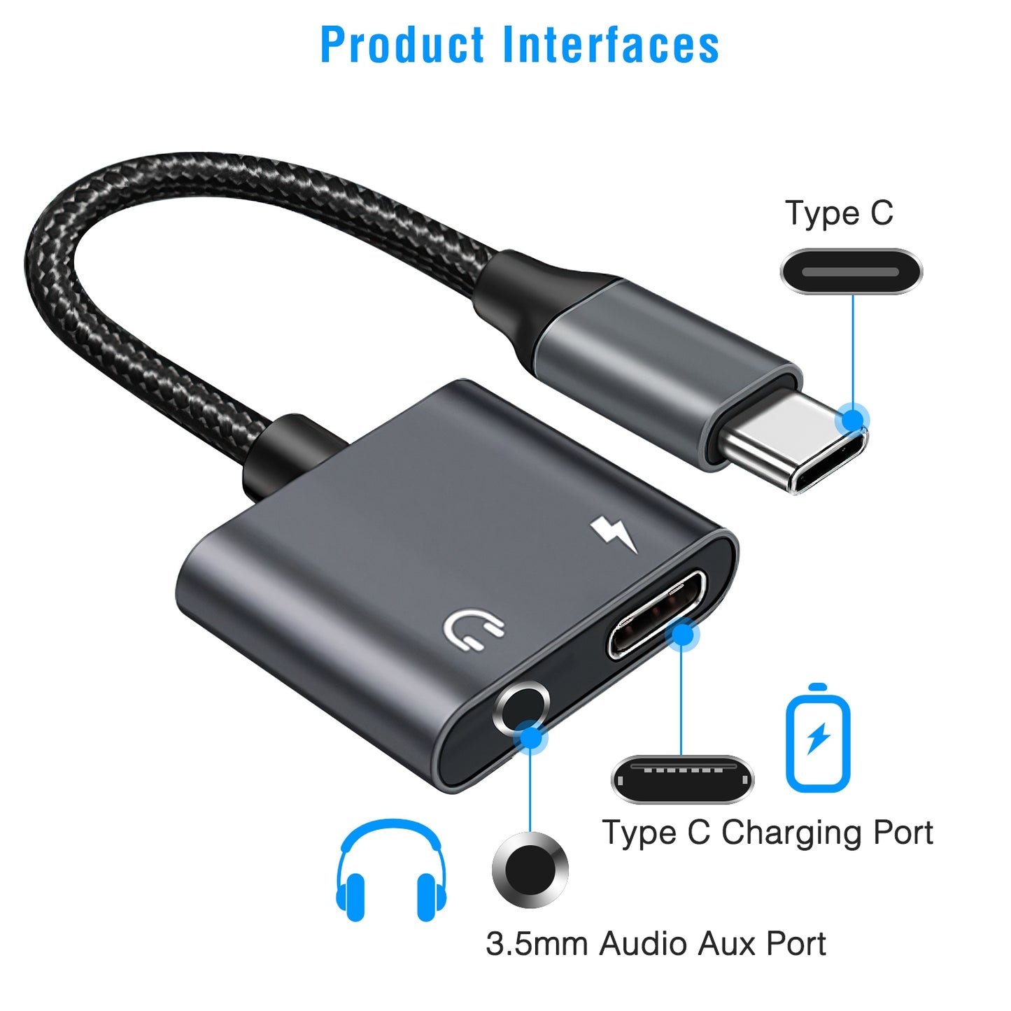 LJGelectro - Type C to 3.5mm Headphone Charger Adapter USB C to Aux Audio Jack Cable Cord Adapter Fit for Huawei/Xiaomi/Honor Series