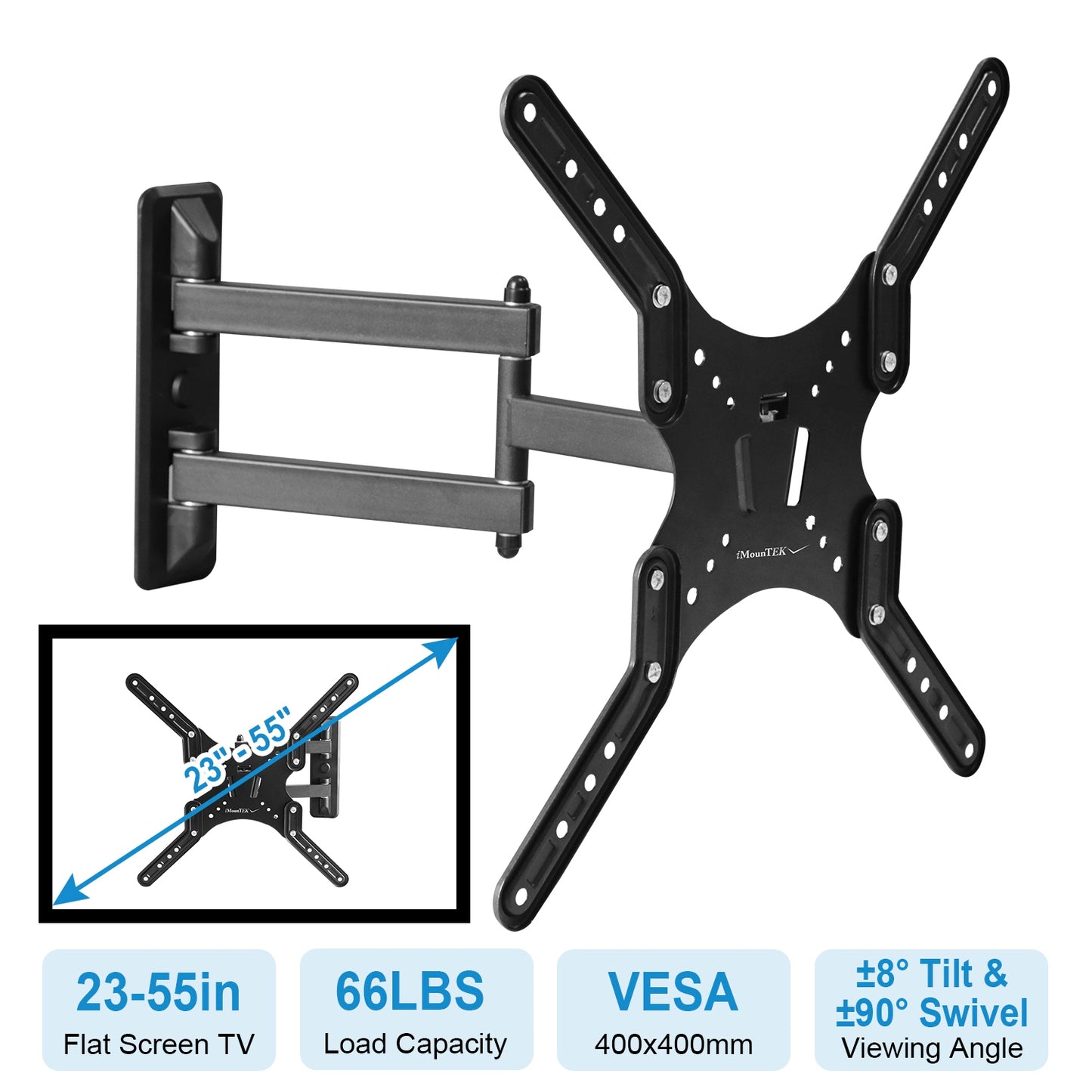 LJGelectro - Fixed TV Wall Mount Bracket For 23-55in LED/LCD/PLASMA Flat TV VESA 400x400mm ±8° Tilt ±90° Swivel