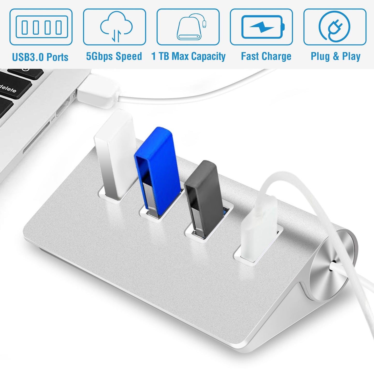 LJGelectro - 4 Ports USB3.0 Hub 5Gbps USB3.0 Aluminum Expansion Hub Splitter File Video Date Reader Transmission For U Disk Flash Drive Mouse Digital Camera