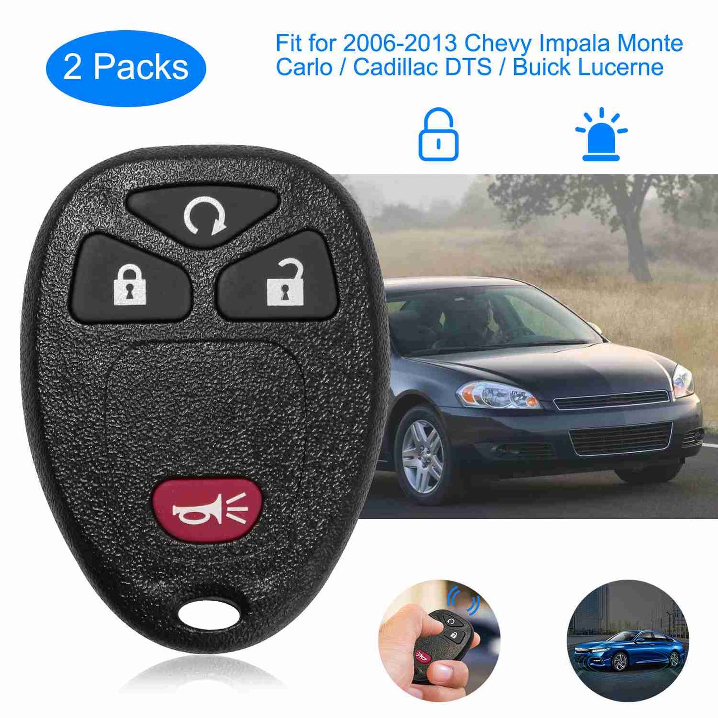 LJGelectro - 2 Keyless Entry Car Key Remote Key Fob Case Button Pad Replacement for OUC60270