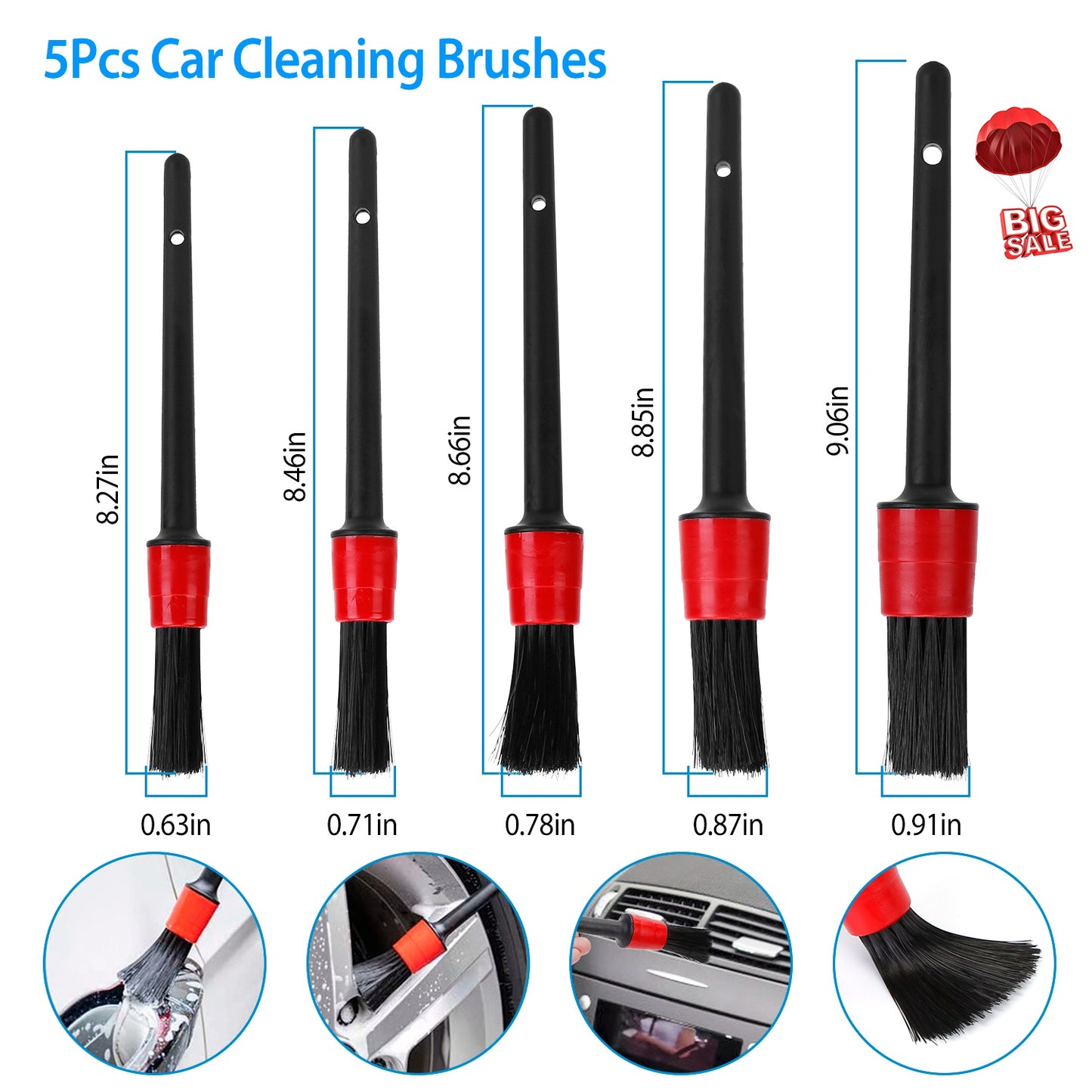 LJGelectro - 5Pcs Car Detailing Brush Set Detail Gap Cleaner For Automotive Dashboard Air Vent Wheels Cleaning Wet Dry Use