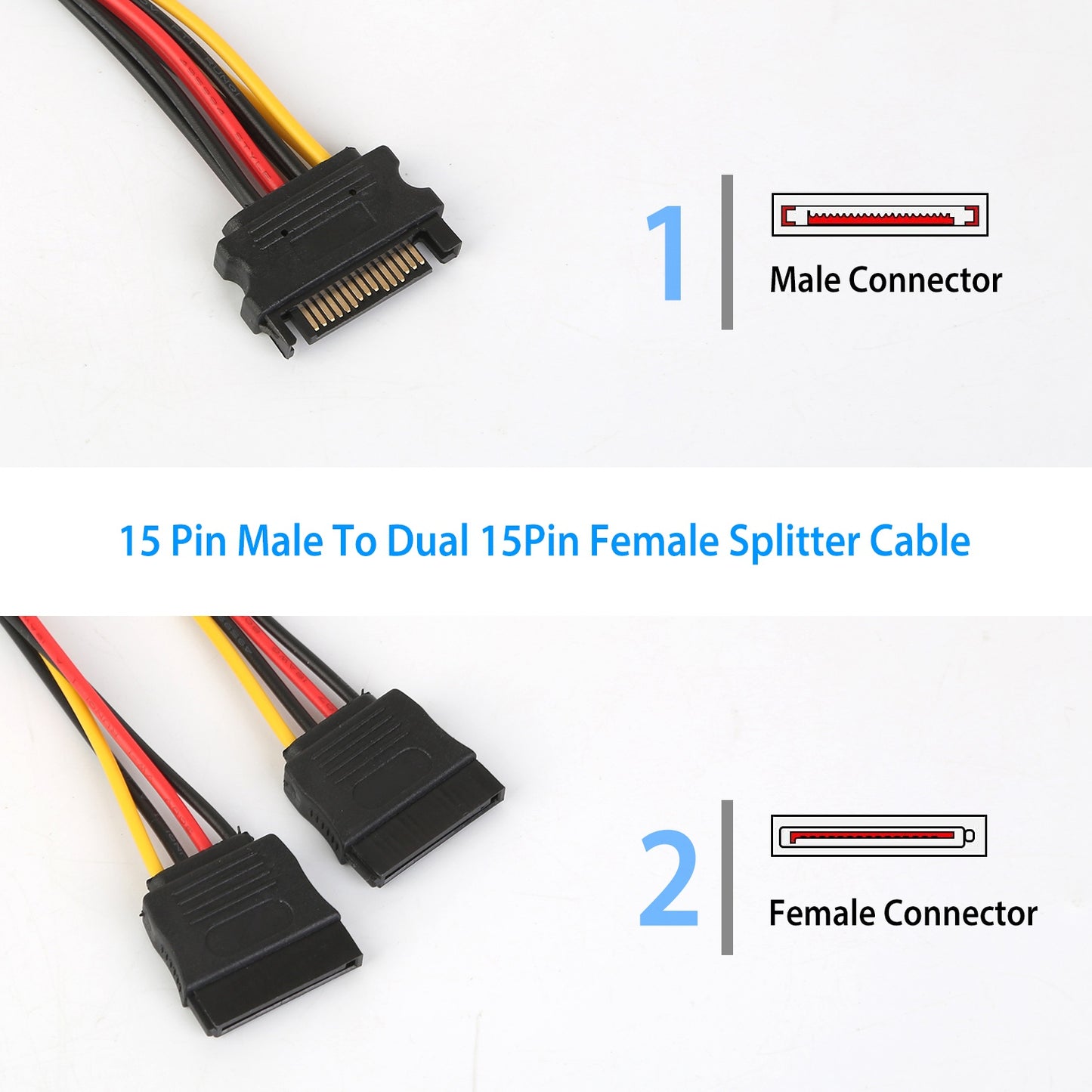 LJGelectro - 15 Pin Y Splitter Cable Adapter Male To Female Converter Cord for Hard Drive