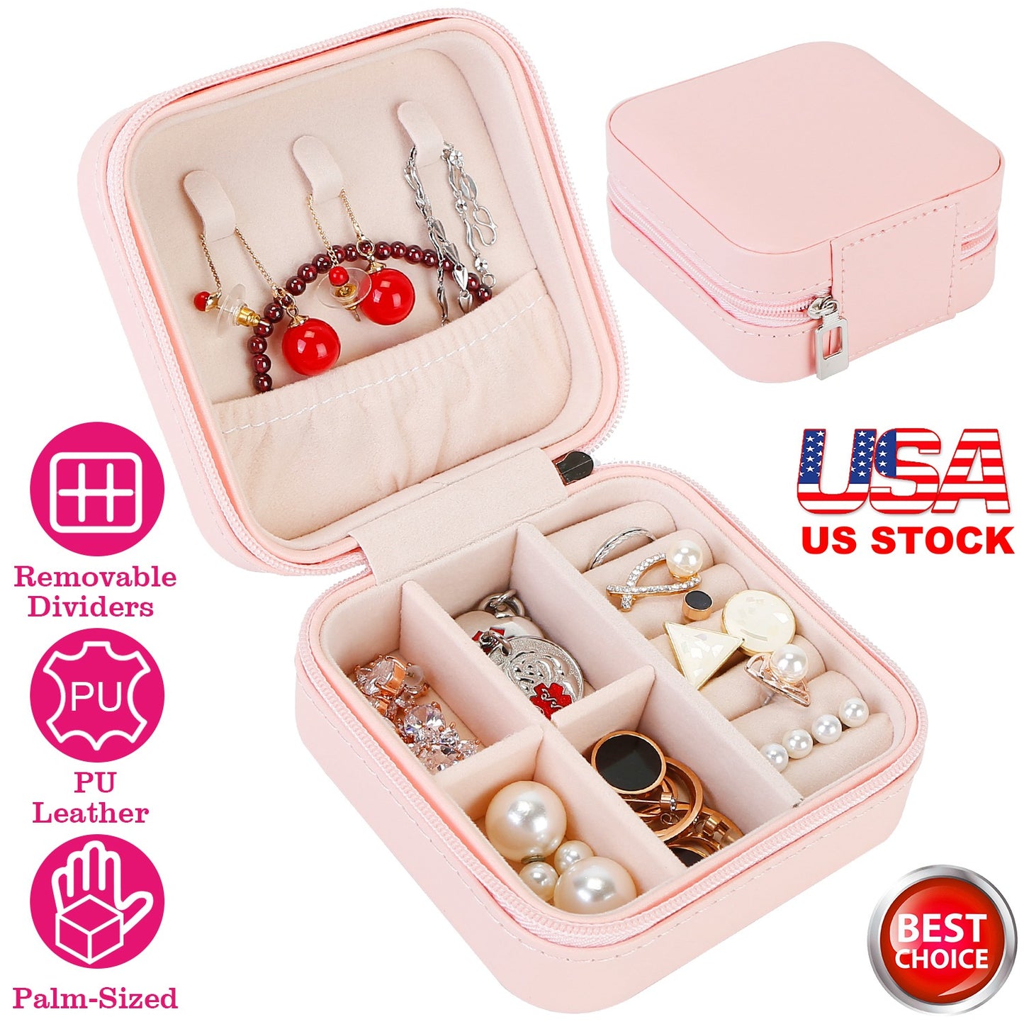 LJGelectro - Mini Jewelry Storage Box Portable Ring Earring Necklace Storage Travel Case PU Leather Jewelry Organizer Gift