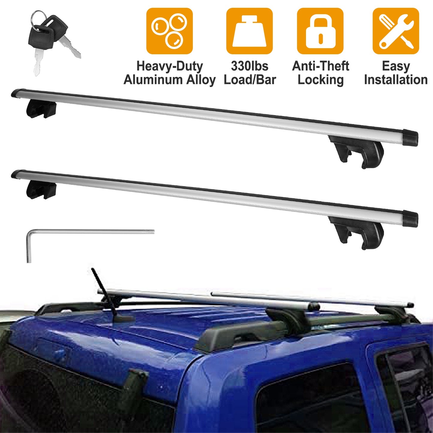 LJGelectro - 2Pcs Car Roof Top Crossbar Rack Aluminum Alloy Luggage Carrier Rack 330lbs Max Load w/Lock Fit Most Cars SUVs