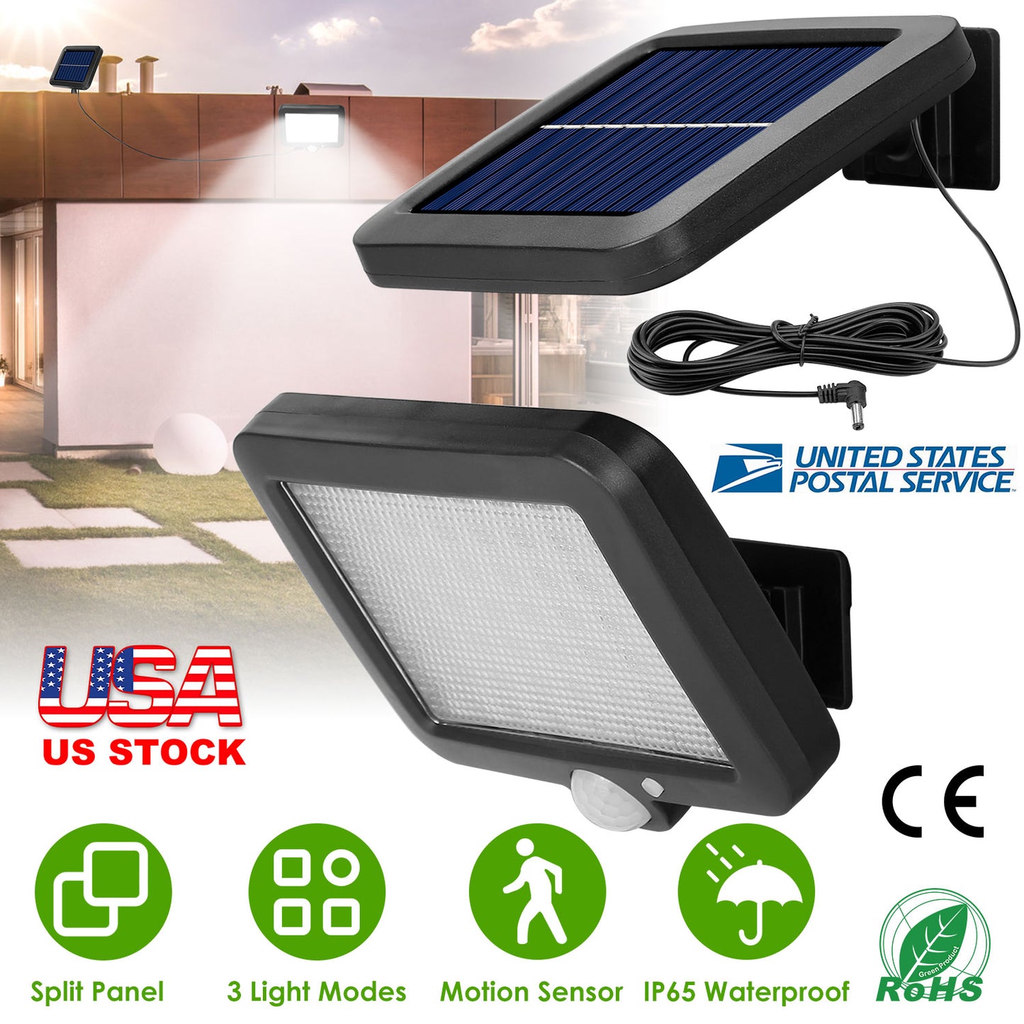 LJGelectro - 56 LEDs Outdoor Solar Security Light Flood Light Wall Solar Lamp Motion Sensor Solar Light LED Garden Path Garage Light