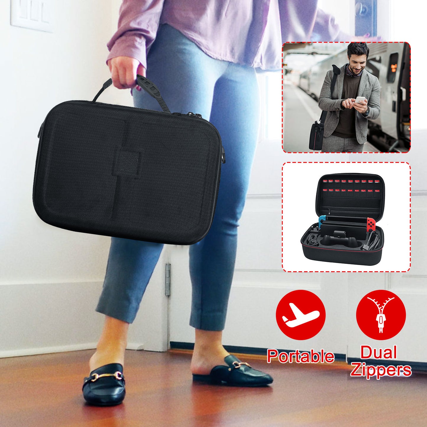 LJGelectro - Portable Deluxe Carrying Case for Nintendo Switch Protected Travel Case w/ Rubberized Handle Shoulder Strap