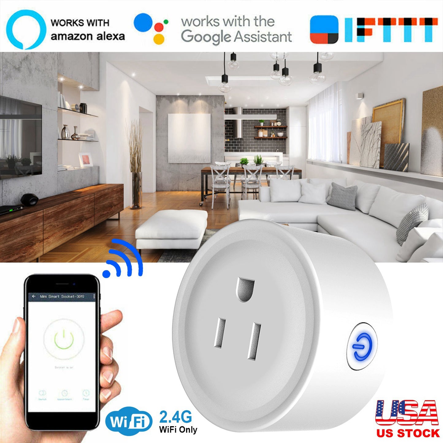 LJGelectro - WiFi Smart Plug Outlet Wireless Smart Socket APP Remote Voice Control Timer Alexa Google US