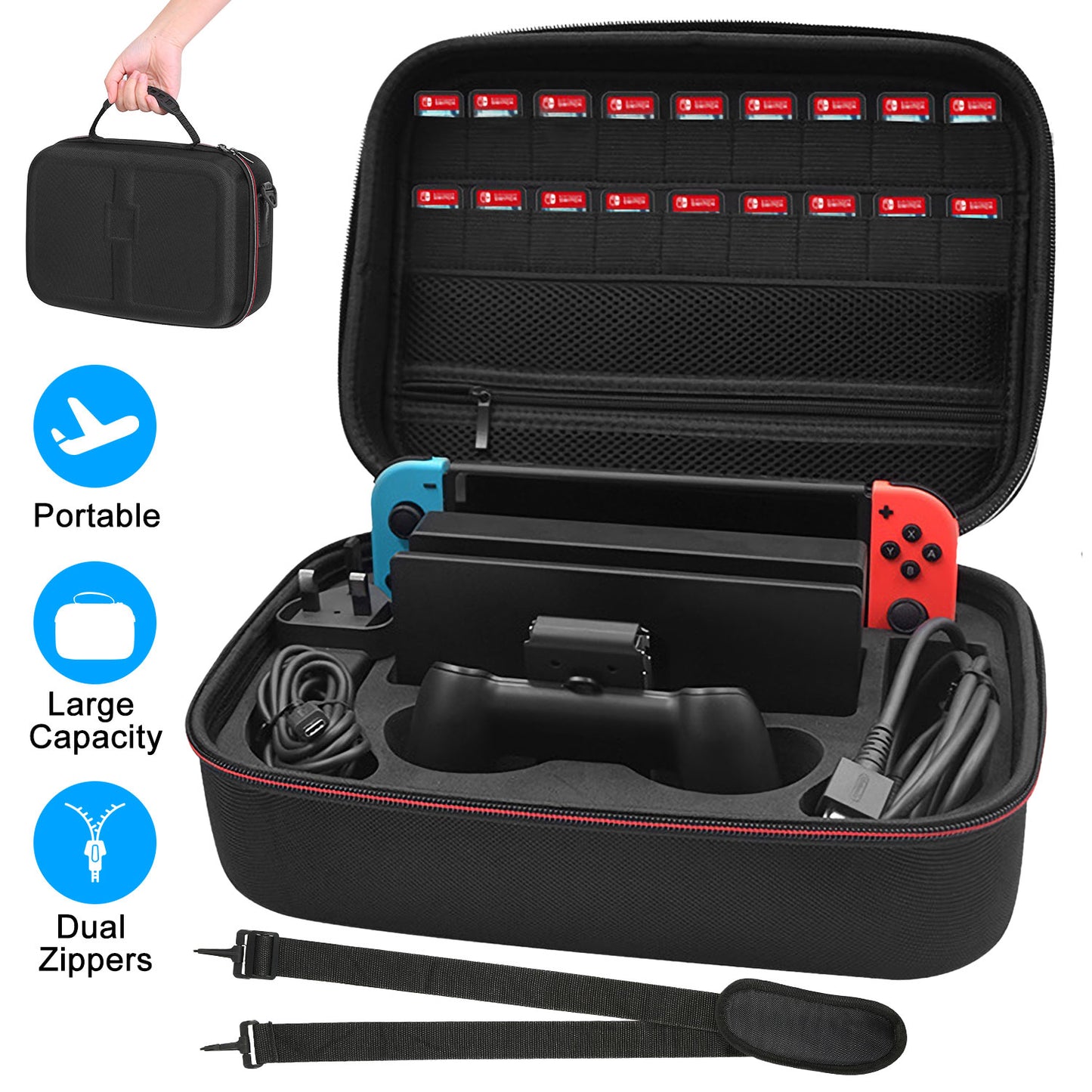 LJGelectro - Portable Deluxe Carrying Case for Nintendo Switch Protected Travel Case w/ Rubberized Handle Shoulder Strap