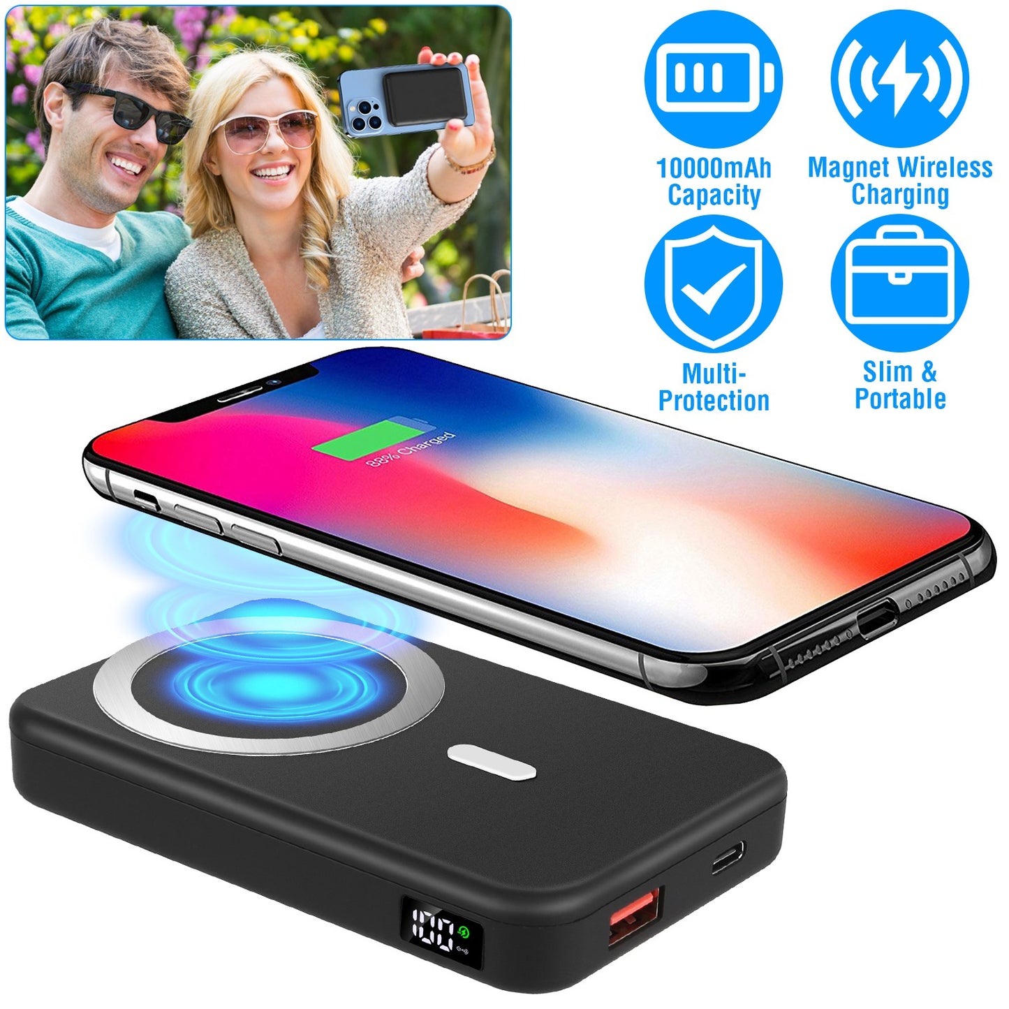 LJGelectro - Wireless Power Bank 10000mAh Magnetic Portable Charger 22.5W Fast Charging Fit for iPhone 12/13 /Pro/Mini/Pro Max