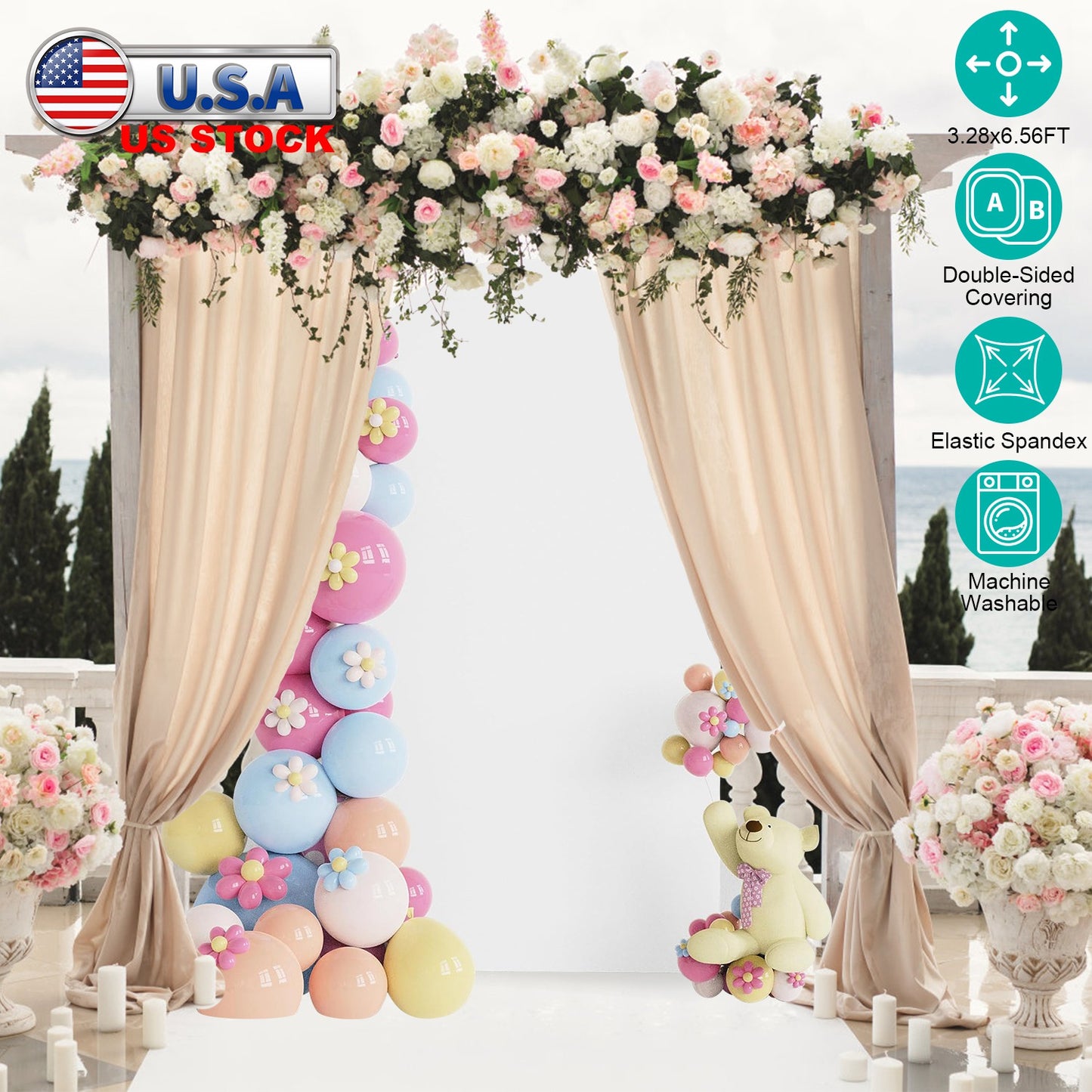 LJGelectro - Arch Backdrop Stand Cover 3.28x6.56FT White Spandex Fitted Wedding Arch Cover Elastic Double-Sided Background Covering for Birthday Party Ceremony Dec