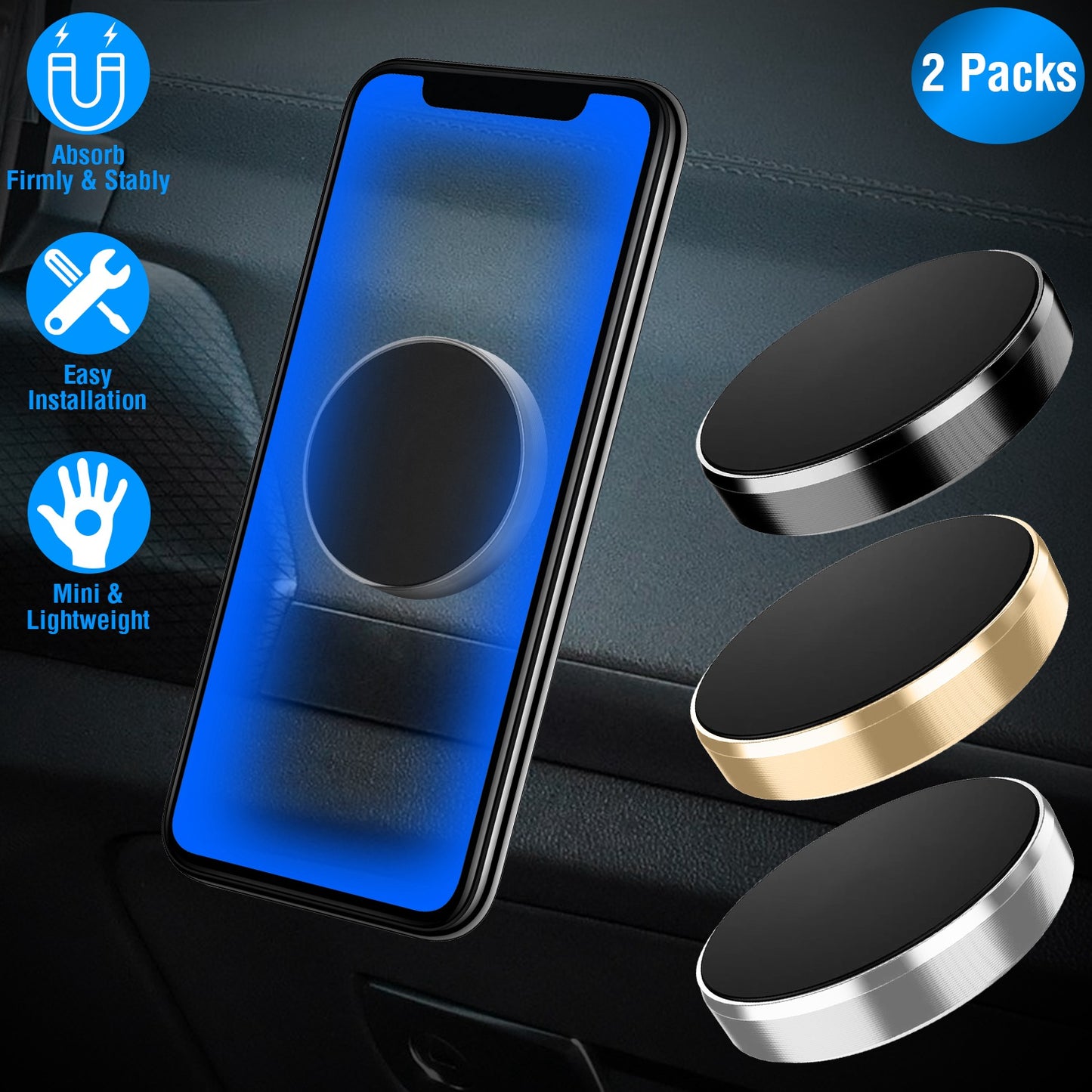 LJGelectro - 2 Pack Universal Magnetic Car Mounts Dashboard Magnetic Phone Holder Stand Fit for iPhone Galaxy Most Smartphones