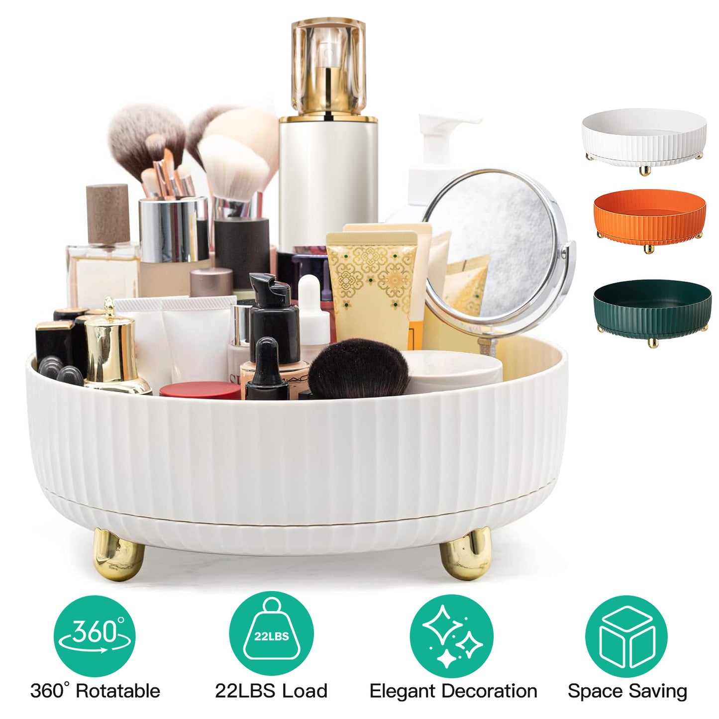 LJGelectro - Rotating Makeup Organizer 360° Spinning Perfume Cosmetic Storage Tray 22LBS Load Countertop Seasoning Container for Lotion Lipstick