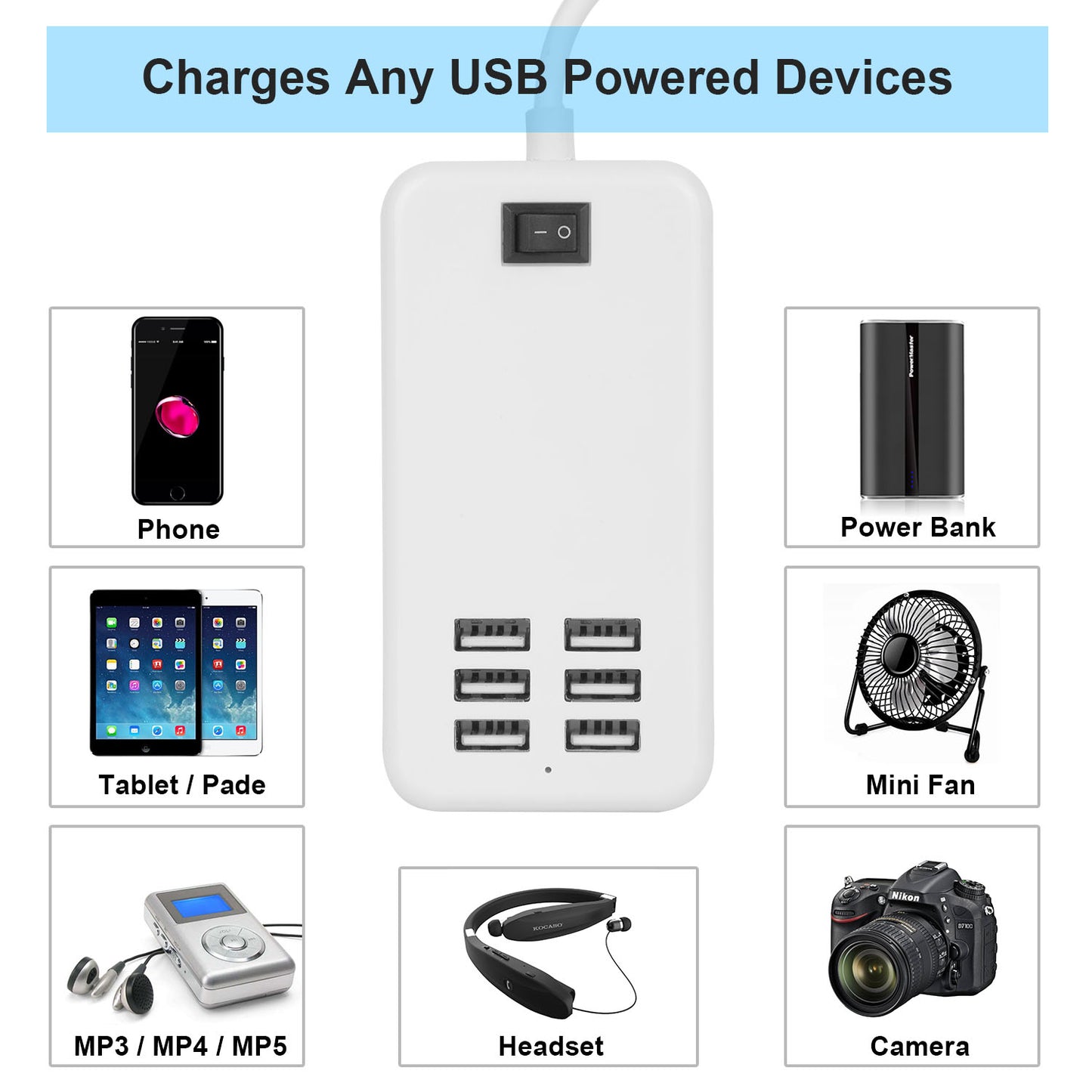 LJGelectro - Multiport 6-USB US AC Wall Charger