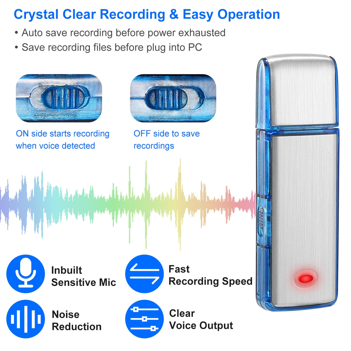 LJGelectro - Mini Voice Recorder 8GB Digital Sound Audio Activated Recorder USB Flash Drive Disk w/ 96Hrs Recording U Disk Recorder For Meeting Lectures