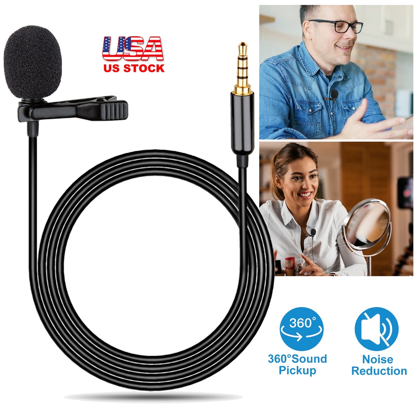 LJGelectro - Clip On Microphone Hands Free Lavalier Lapel Mic Omnidirectional Microphone w/ 3.5mm Jack For Camera Smartphone Computer