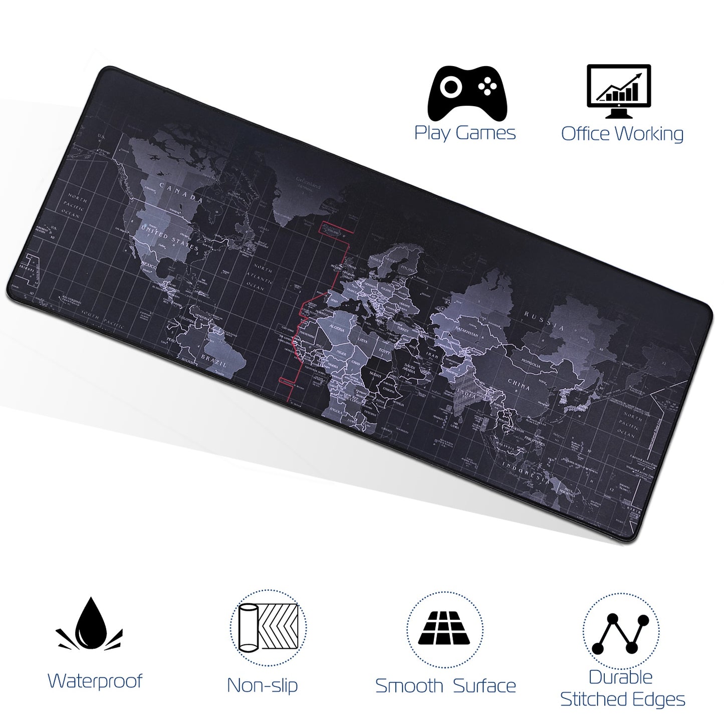 LJGelectro - Large Gaming Mouse Pad Non-Slip Rubber Base Mousepad Durable Stitched Edges Smooth Surface World Map (World Map 31.0"x11.5"x3.0mm)