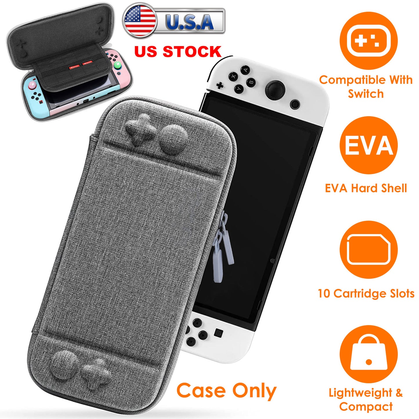 LJGelectro - Carrying Case Compatible with Nintendo Switch EVA Hard Shell Console Storage Bag Pouch Case w/ 10 Game Catridge Slots