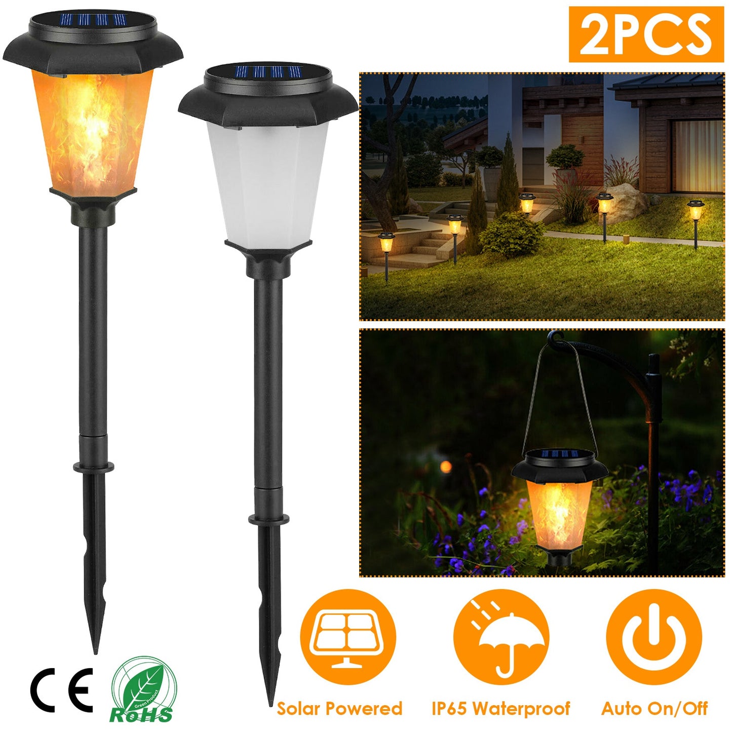 LJGelectro - 2Pcs Solar Flame Torch Light IP65 Waterproof Flickering Flame Stake Lamp Decorative Landscape Lamp For Garden Path Yard