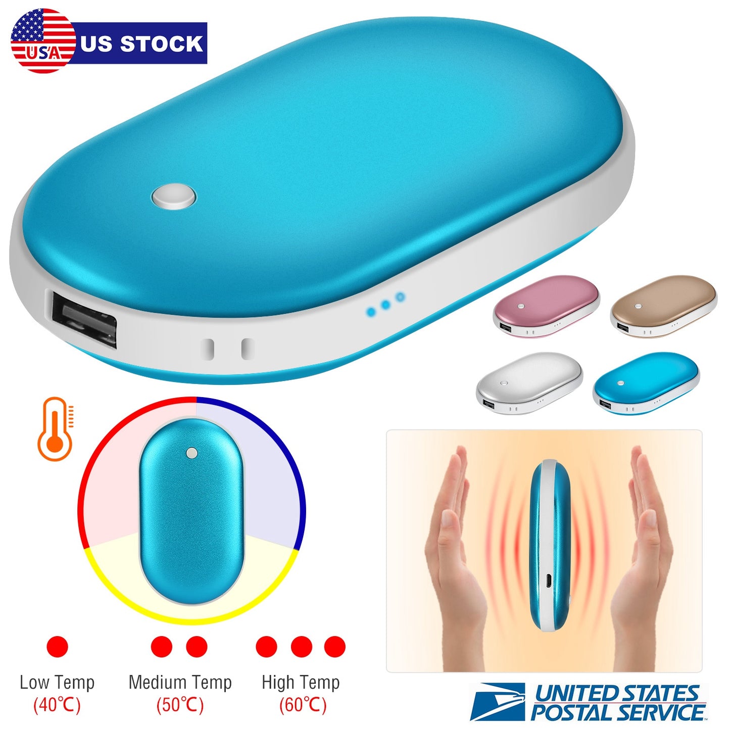 LJGelectro - Portable Hand Warmer 5000mAh Power Bank Rechargeable Pocket Warmer Double-Sided Heating Handwarmer