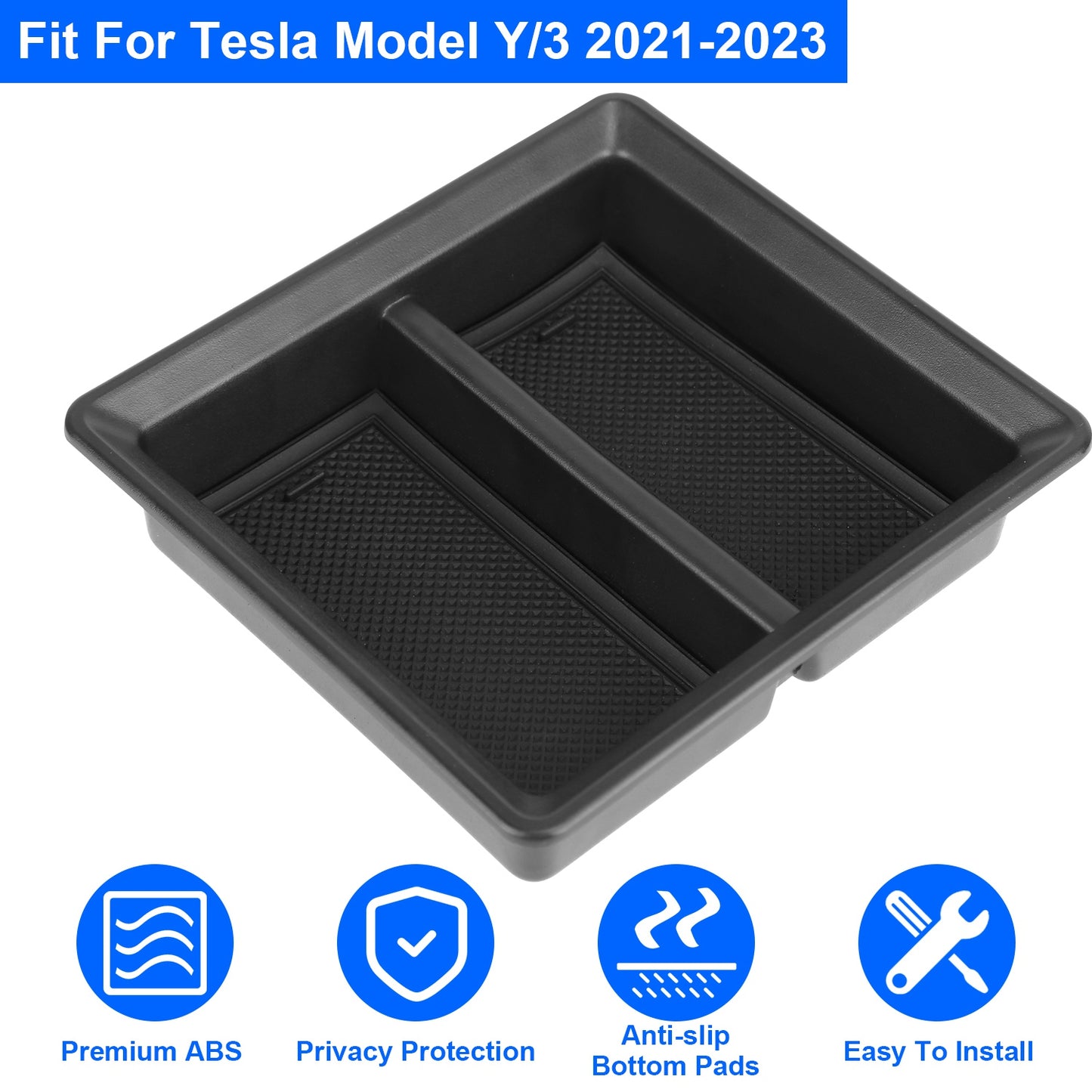 LJGelectro - Center Console Organizer Tray Fit For 2021 2022 2023 Tesla Model 3 Model Y Armrest Drawer Storage Box with 2Pcs Silicone Pads