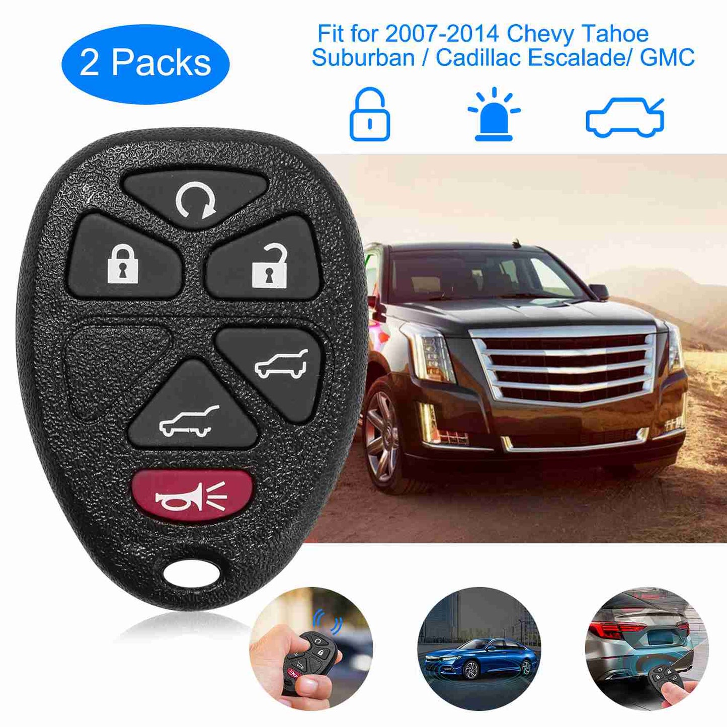 LJGelectro - CA_ChevyKeylessRemote(2Pcs)_GPCT15052 Keyless Entry Car Key Remote Key Fob Case Button Pad Replacement for TAHOE Chevy 2007-2014 OUC60270 OUC60221