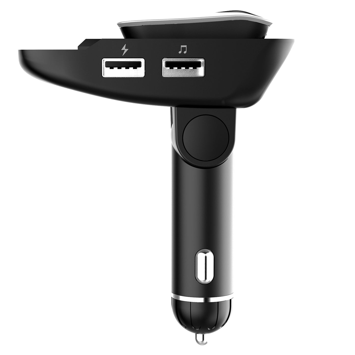 LJGelectro - Car FM Transmitter w/ Wireless Earpiece 2 USB Charge Ports Hands-free Call MP3 Player TF Card Aux-in