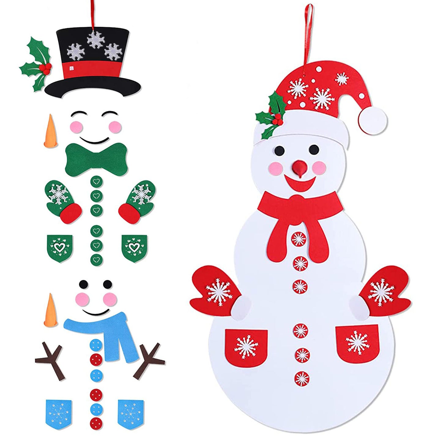 LJGelectro - Felt Christmas Snowman Set DIY Felt Christmas Hanging Decorations Kits with 54Pcs Detachable Ornaments Xmas Gift for Toddlers