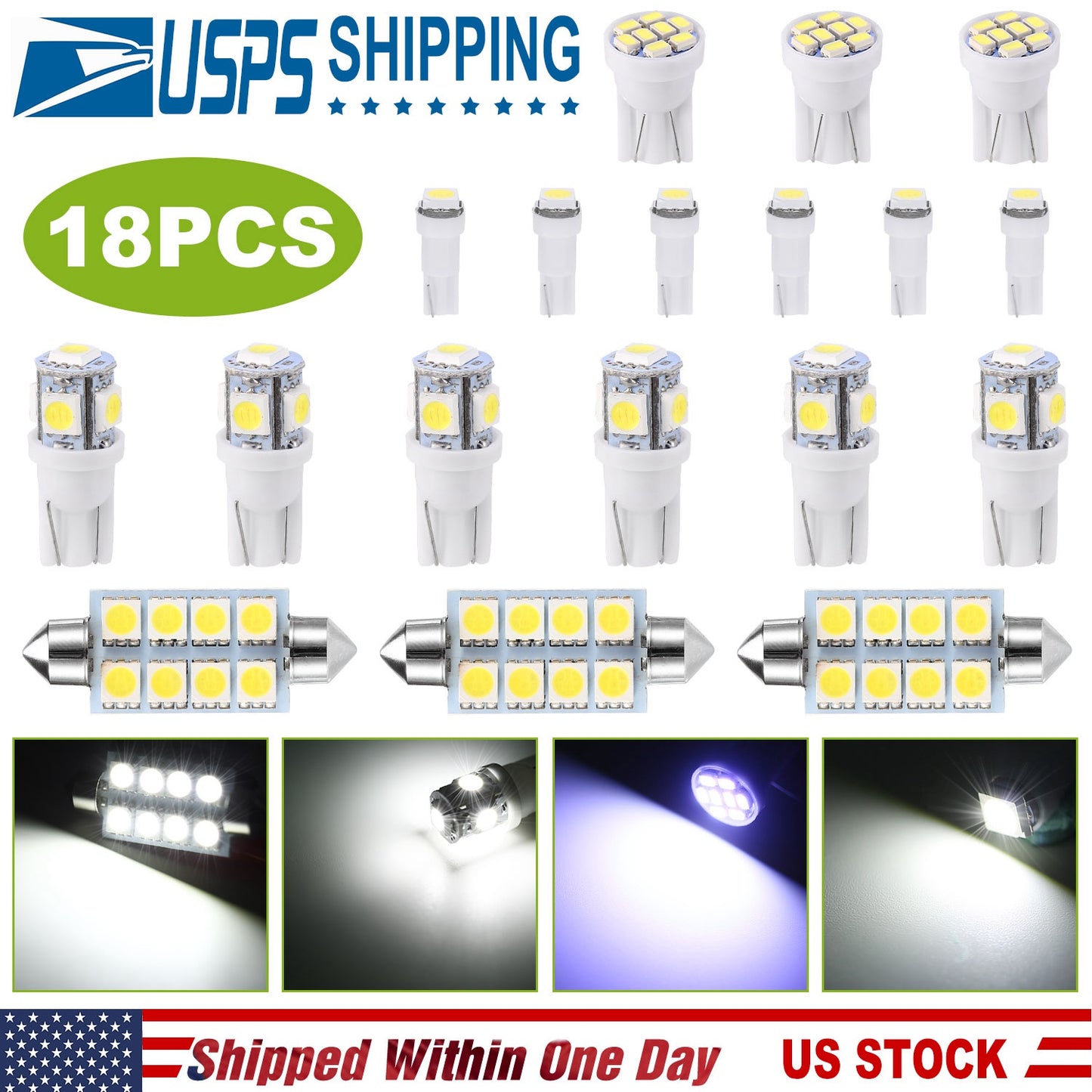 LJGelectro - 18Pcs T10/T5/41mm Festoon LED Light Bulb Interior Dome Map instrument LED Lights License Plate Trunk Side Positioning Lights 6000K White