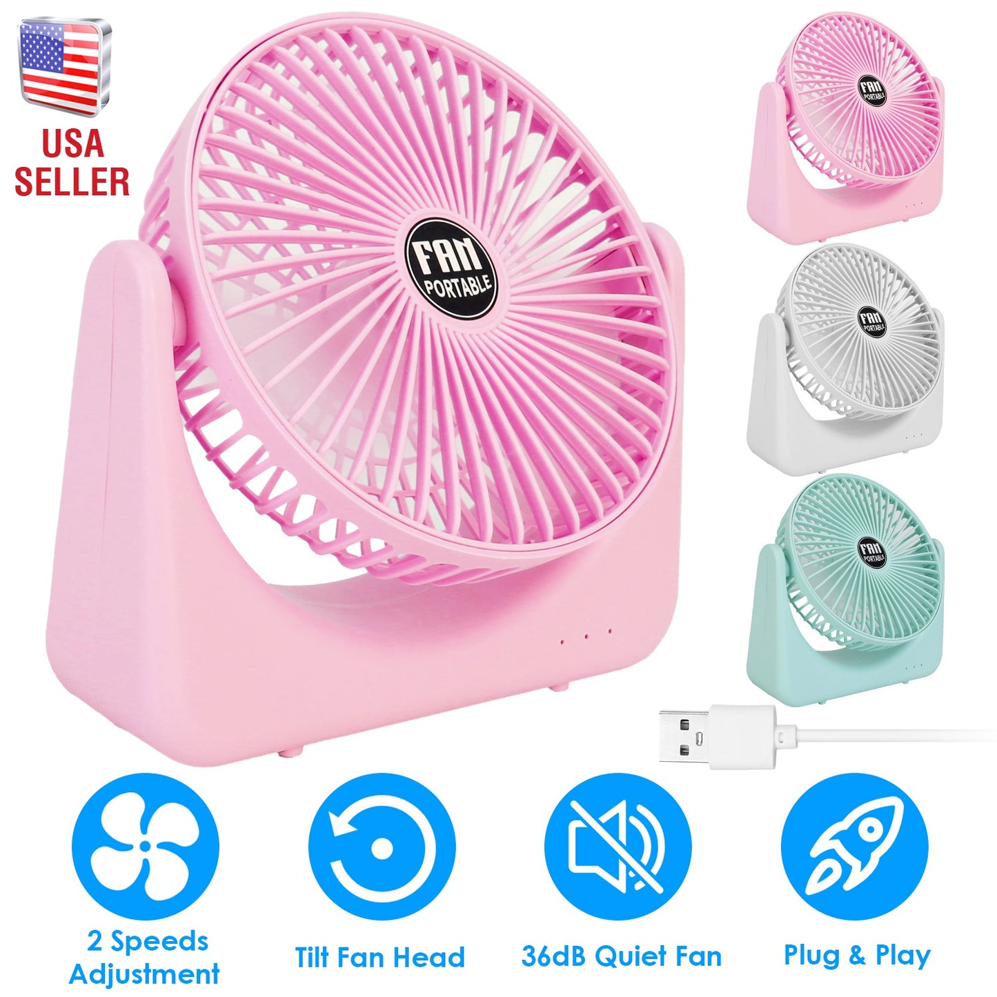 LJGelectro - 6.5in Desk Fan USB Powered 2 Speeds Table Cooling Fan Tilt Quiet Desktop Fan for Bedroom Office