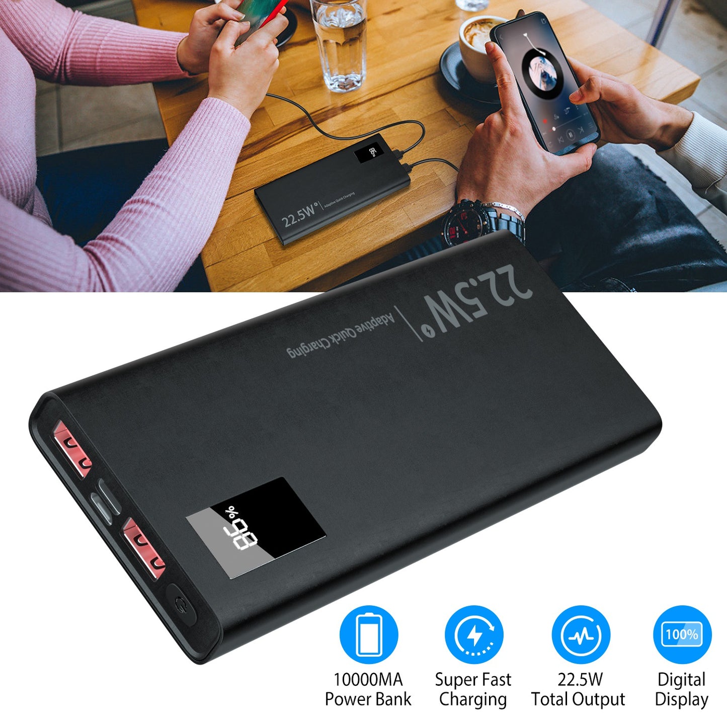 LJGelectro - 10000Mah Power Bank Portable Charger External Battery Pack 22.5W Super Fast Charging PD &QC 3.0 with LED Display Fit for iPhone Samsung