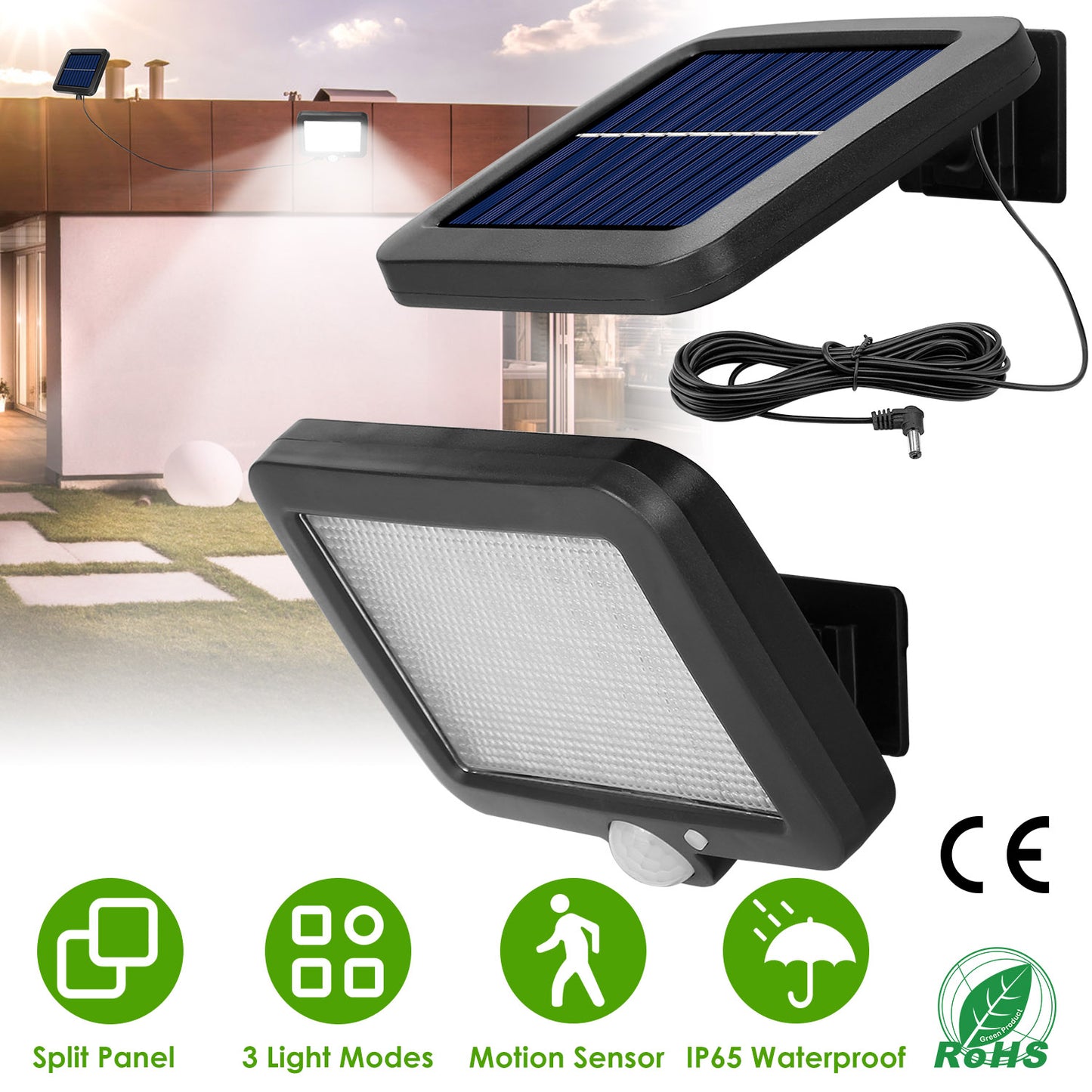 LJGelectro - 56 LEDs Outdoor Solar Security Light Flood Light Wall Solar Lamp Motion Sensor Solar Light LED Garden Path Garage Light