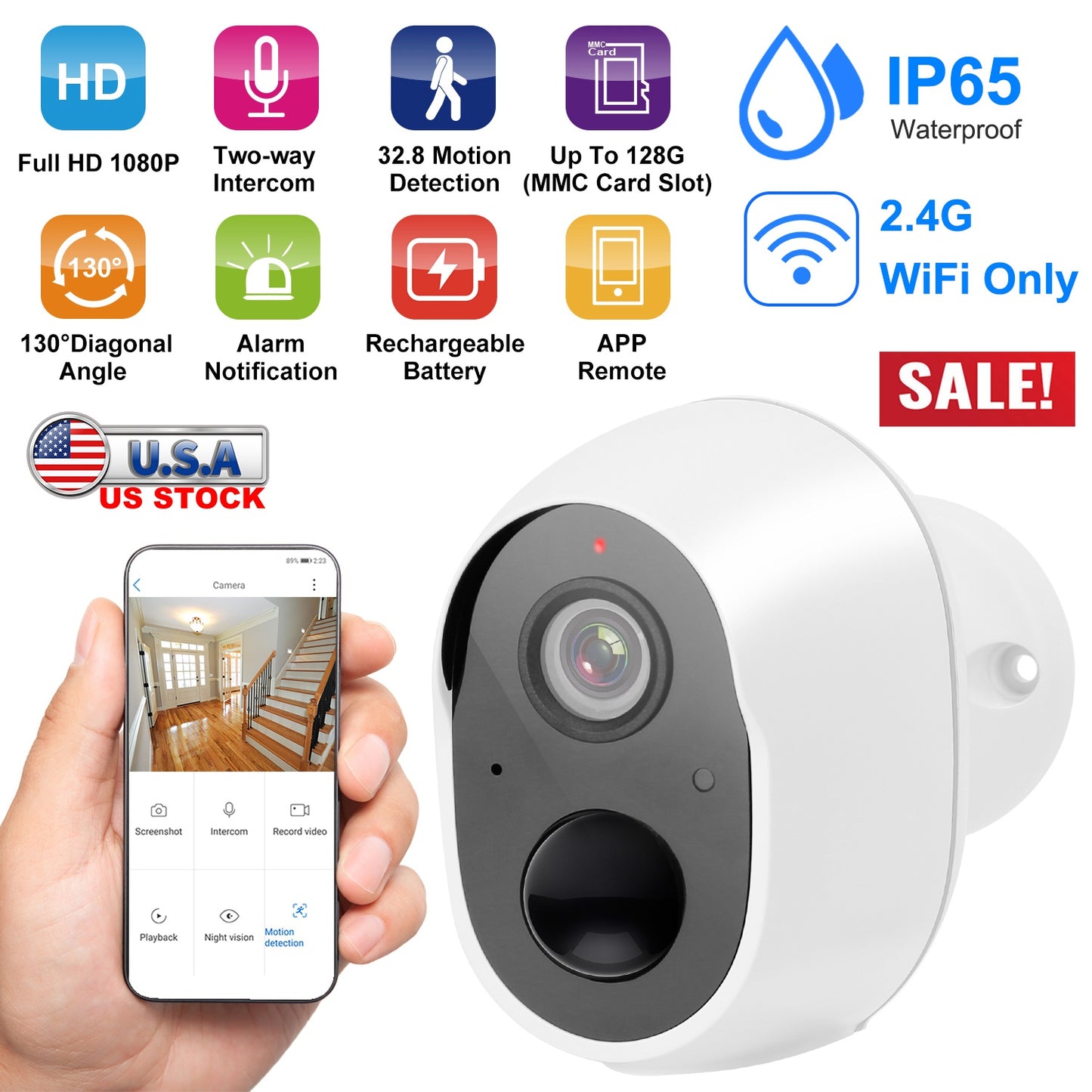 LJGelectro - 1080P FHD WiFi IP Camera Two-Way Audio Security Surveillance Camera IP65 Waterproof Motion Sensor Night Vision Network Camcorder APP Control For Kids