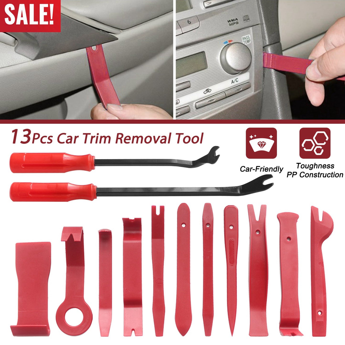 LJGelectro - 13 Pcs Car Trim Removal Tool Auto Door Panel Clip Dash Plastic Interior Radio Body Open Pry Kit