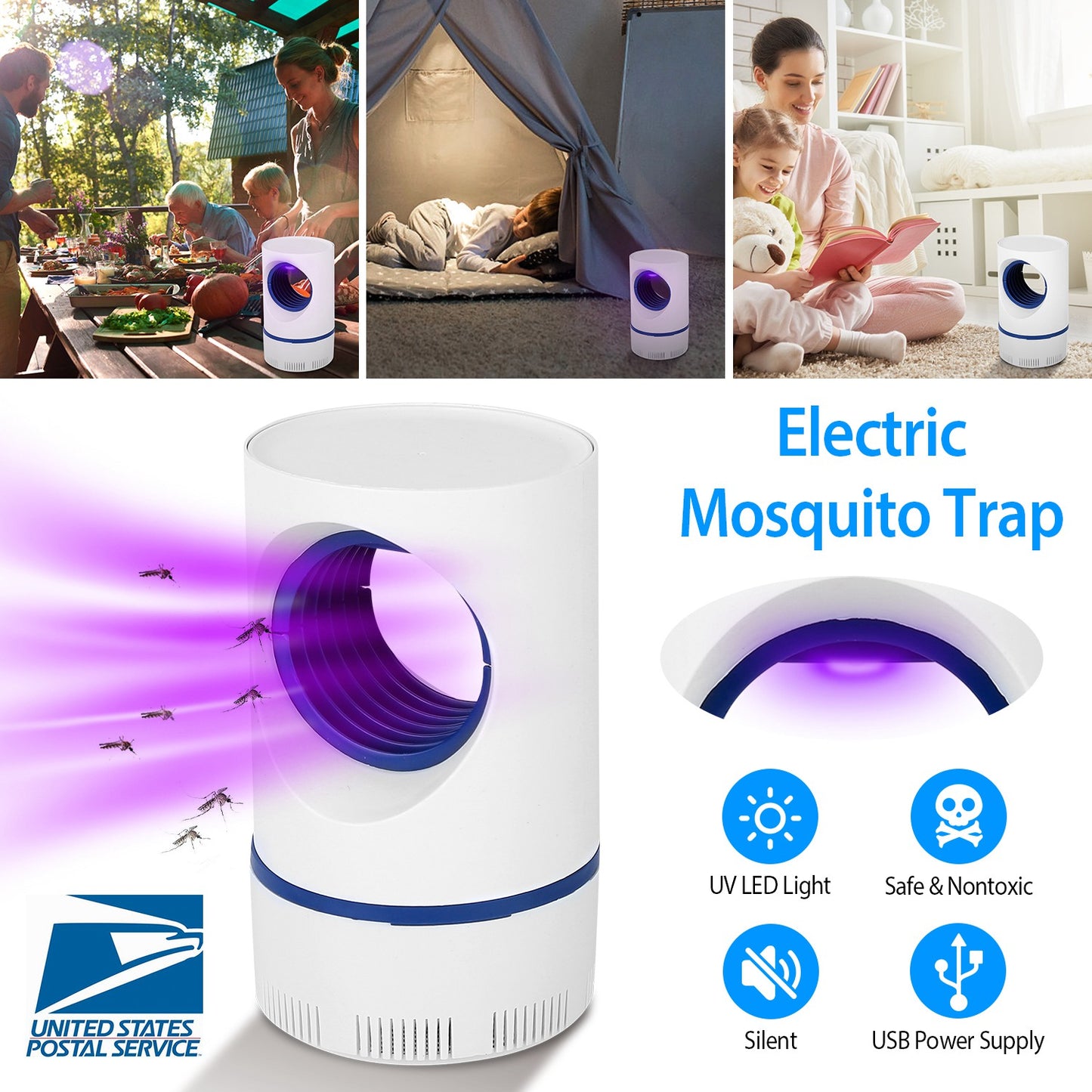 LJGelectro - Electric Mosquito Killer Lamp UV Light Mosquito Zapperwith USB Power Supply Portable Fruit Fly Trap Insect Pests Killer Child Safe for Home Kitchen Be