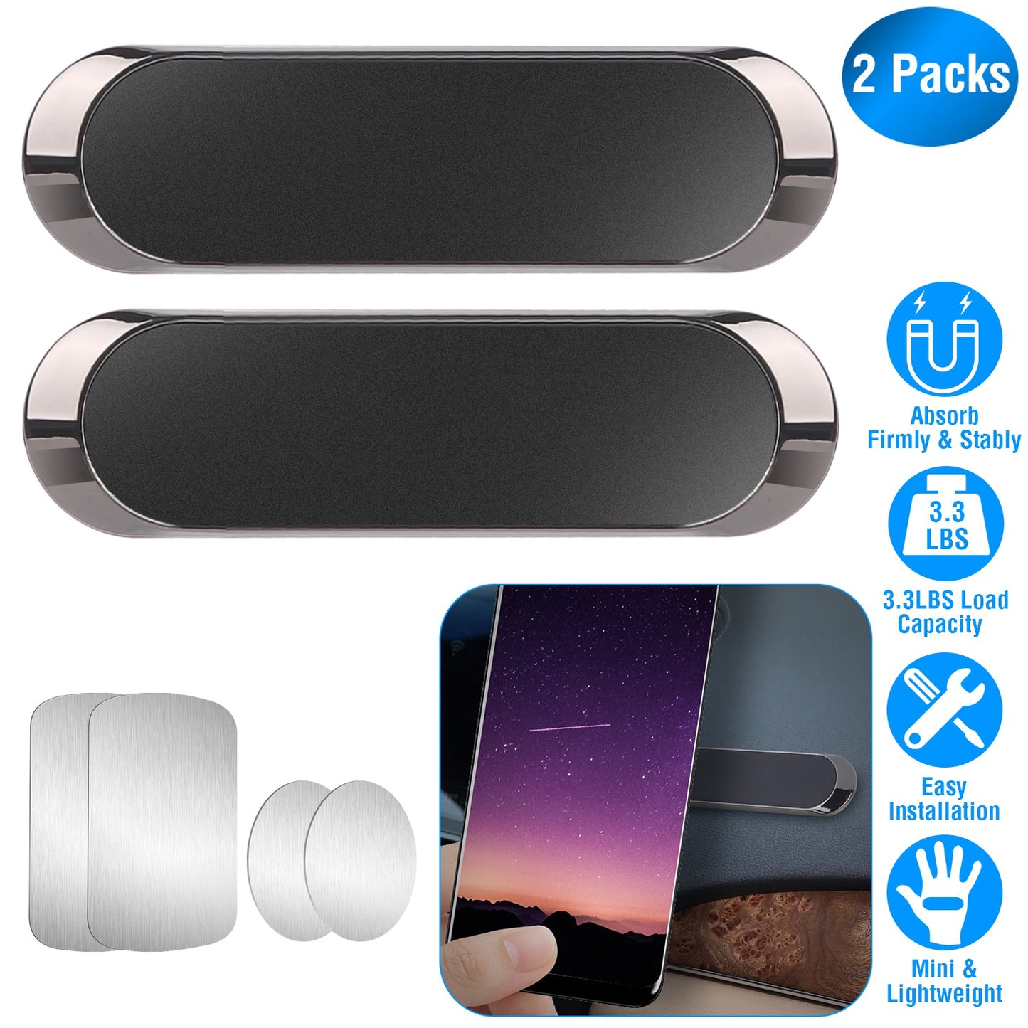 LJGelectro - 2 Pack Universal Magnetic Car Mounts Dashboard Magnet Phone Holder Stand Fit for iPhone Galaxy iPad