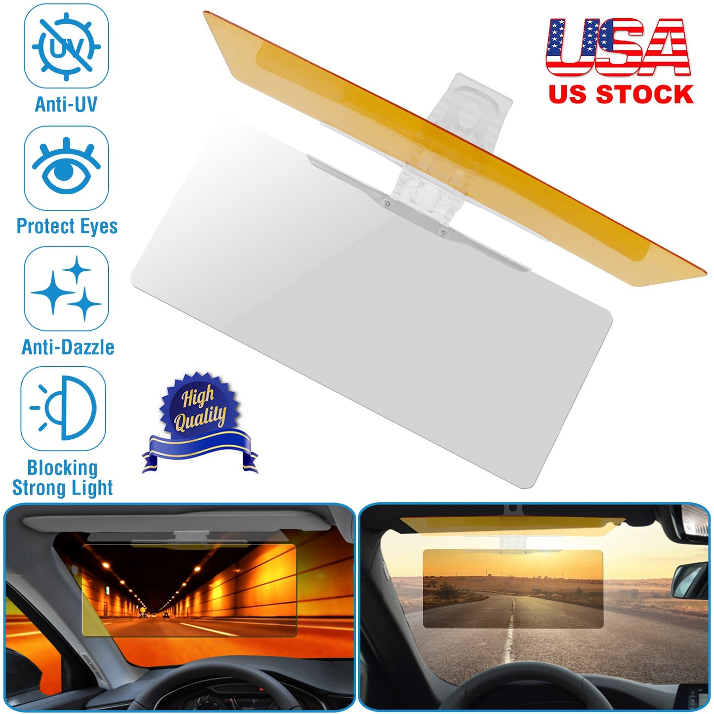 LJGelectro - 2 IN 1 Anti-Glare Auto Sun Visor Day Night Driving HD Clip Sun Shield Blocker Anti Dazzle UV-Filtering Shading Mirror