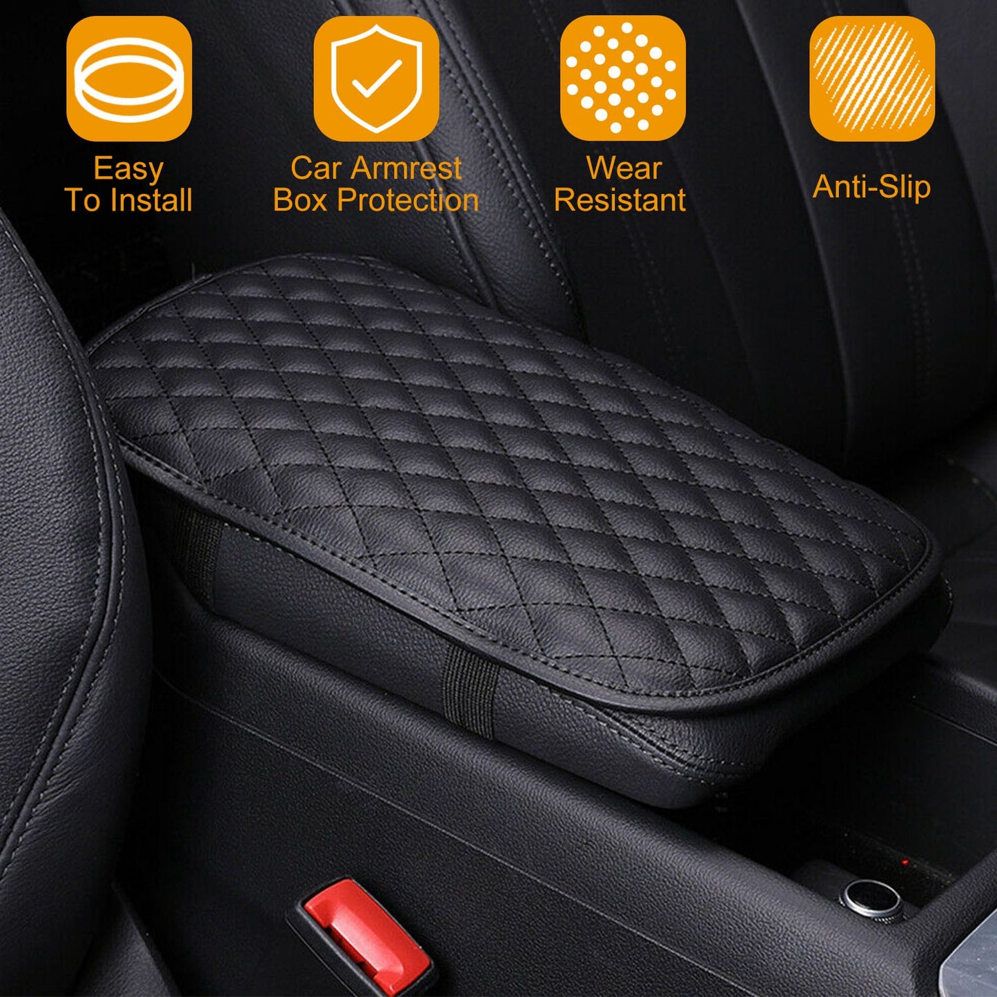 LJGelectro - Car Armrest Pad Cover PU Leather Auto Center Console Seat Box Cover Protector Car Accessories Armrest Cushion Pad Fit For Vehicle SUV Truck Car